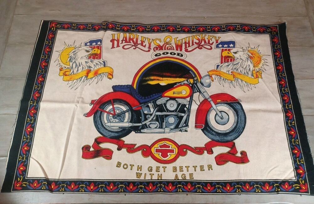 Vintage 1980s Harley Davidson Tapestry Harleys & Good Whiskey 51 x 33.5 Riding